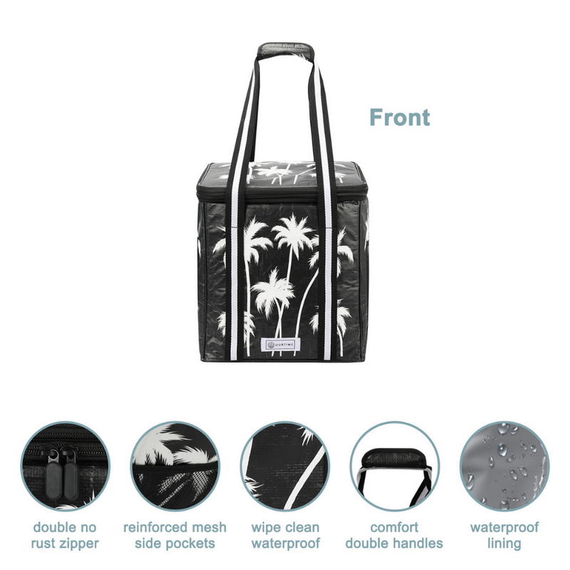 Insulated Double Compartment Cooler Bag Black Palm